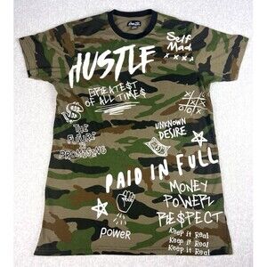 One Color Nation Shirt Mens Green Camo Hustle Paid in Full Motivation SS Tee Y2K